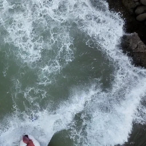 Image similar to cnn news footage of donald trump being washed up on shore, view from above, tv