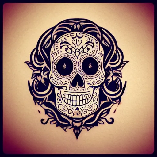 Image similar to a small vector tattoo design. art nouveau sugar skull.