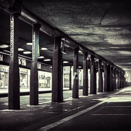 Prompt: dark city bus stop, urbex photography, very detailed,ArtStation