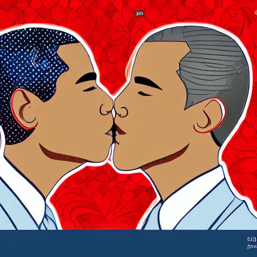 Prompt: obama kissing obama cute anime lovely style hearts pastel colors