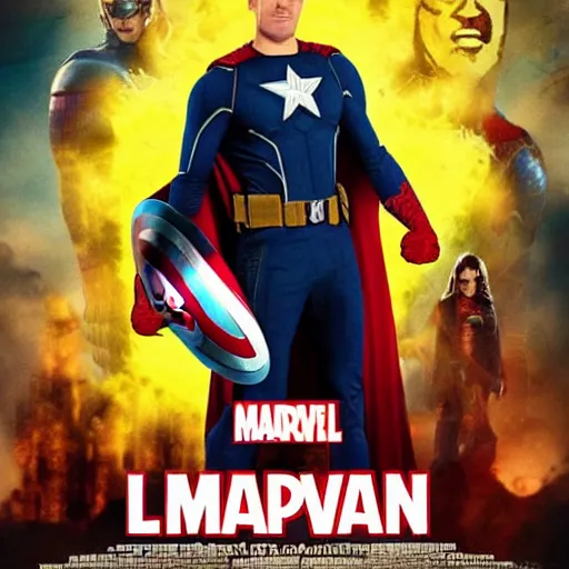 Prompt: Marvel superhero film poster of a Captain Latvia