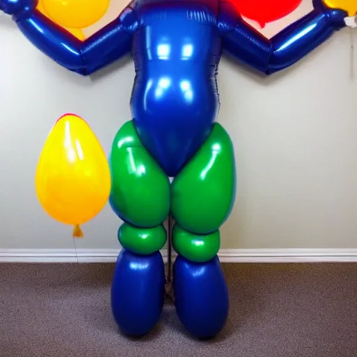 Image similar to Overinflated Stretch Armstrong. Huge balloon muscles. About to burst!