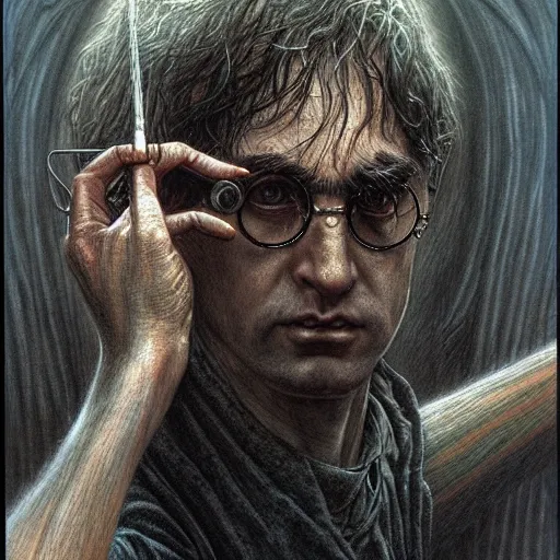 Prompt: portrait of harry potter by luis royo and wayne barlowe, beksinski