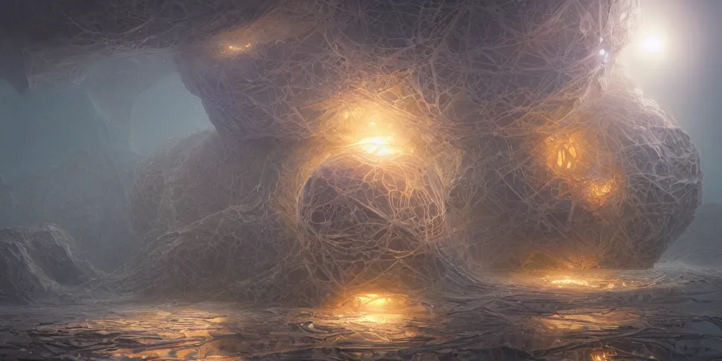 Image similar to Turbulent cube made of a highly reflective material, pulsar, detailed and intricate environment, concept art, art nouveau, Tom Bagshaw, Jorge Jacinto, John Harris, Peter Gric, 3d render, global illumination, volumetric lighting, CGsociety, radiant light