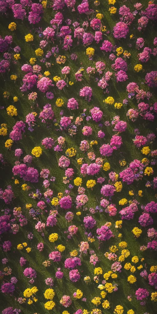 Image similar to an aesthetic field of flowers, greg rutkowski, zabrocki, karlkka, jayison devadas, trending on artstation, 8 k, ultra wide angle, zenith view, pincushion lens effect