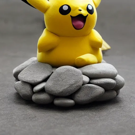 Prompt: Pikachu Sculpture made out of pebbles