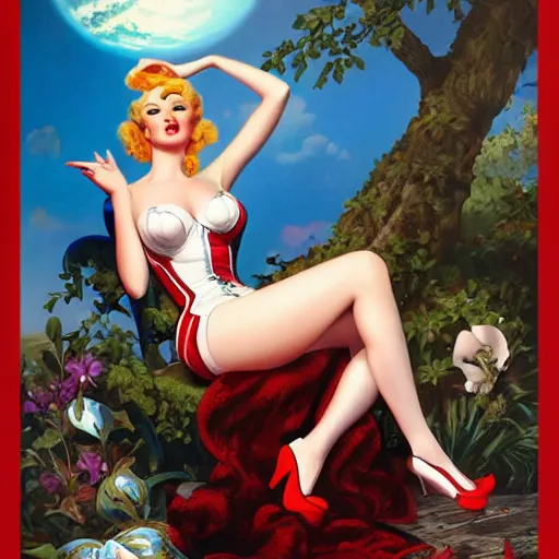 Image similar to a pinup by gil elvgren and anna dittmann.