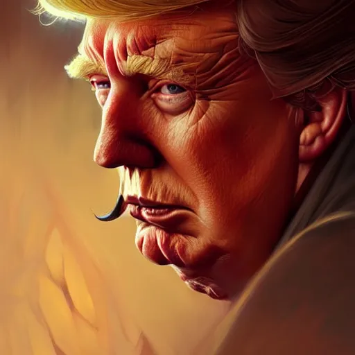 Prompt: Portrait of Trump, D&D, red eyes, face, fantasy, intricate, elegant, highly detailed, digital painting, artstation, concept art, smooth, sharp focus, illustration, art by artgerm and greg rutkowski and alphonse mucha