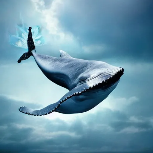 Image similar to photomanipulation of a whale that has tiny fairy wings, fully detailed, inspired by fairy tooth's wings