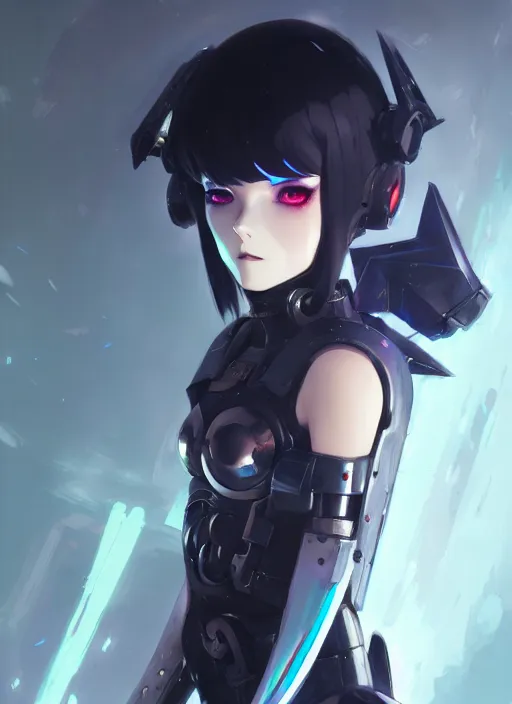 Image similar to portrait of cute goth girl in cyber armor, warhammer, illustration concept art anime key visual trending pixiv fanbox by wlop and greg rutkowski and makoto shinkai and studio ghibli