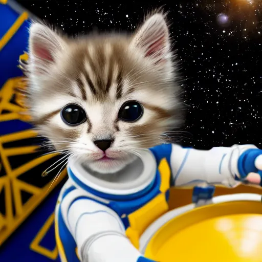 Prompt: kittens in spacesuits play in outer space on the Webb telescope. Blockbuster, cinematic, cgi