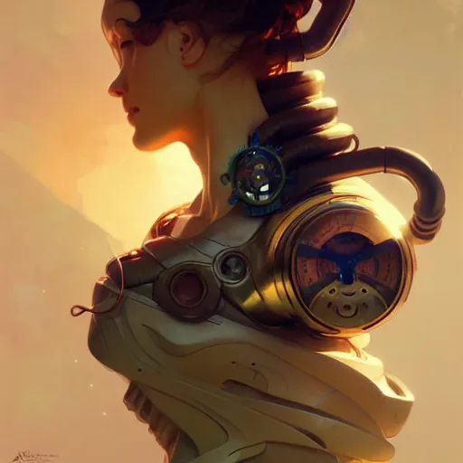 Image similar to futuristic sneakers, steampunk, sculpture, concept art, smooth, sharp focus, illustration, art by artgerm and greg rutkowski and alphonse mucha