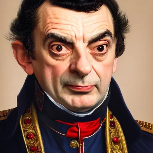 Prompt: a portrait of Mr Bean as Napoléon Bonaparte, detailed, centered, digital painting, artstation, concept art, donato giancola, WLOP, Boris Vallejo, Breathtaking, 8k resolution, extremely detailed, beautiful, establishing shot, artistic, hyperrealistic, octane render