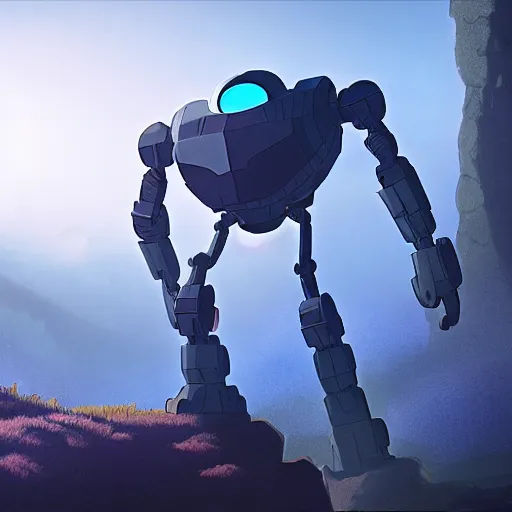 Image similar to Iron giant staying in a giant mountain during foggy weather and a planet in the sky, award winning, trending on artstation, unreal engine