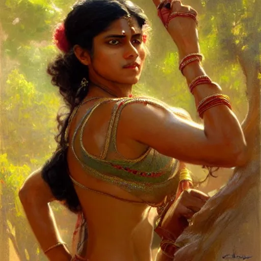 Prompt: a fit indian woman. highly detailed painting by gaston bussiere, craig mullins, j. c. leyendecker 8 k