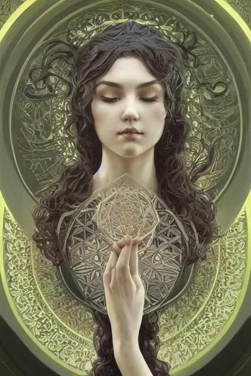 Prompt: no figure!!!, ultra realistic illustration, a jade statue of sacred geometry, intricate, elegant, highly detailed, digital painting, artstation, concept art, smooth, sharp focus, illustration, art by artgerm and greg rutkowski and alphonse mucha