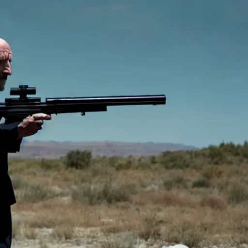 Image similar to Film Still of Mike Ehrmantraut aiming a sniper rifle in a new Breaking bad movie, 8k, highly detailed, centered