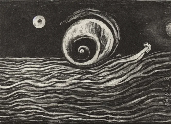 Image similar to a snail on the beach under the moon, by chaim soutine, by mc escher,