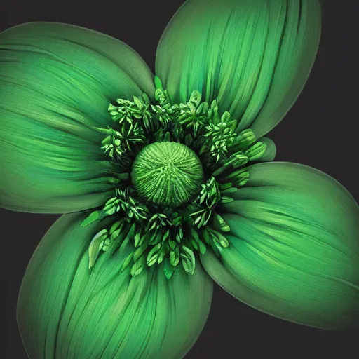Prompt: A pastel colored green flower. black background.Motion design. Motion graphics. Hyper detailed. Hyper realism. unreal artstation.