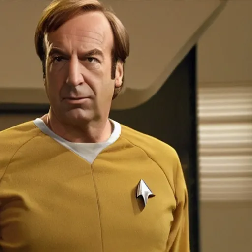 Prompt: Saul Goodman as Captain Kirk in Star Trek