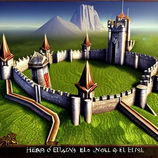 Image similar to heroes of might and magic, elven castle, concept art