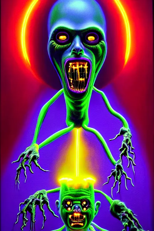 Prompt: a hyperrealistic painting of an electricity creature specter high voltage horror, glowing in the mansions lobby, cinematic horror by chris cunningham, lisa frank, richard corben, highly detailed, vivid color,