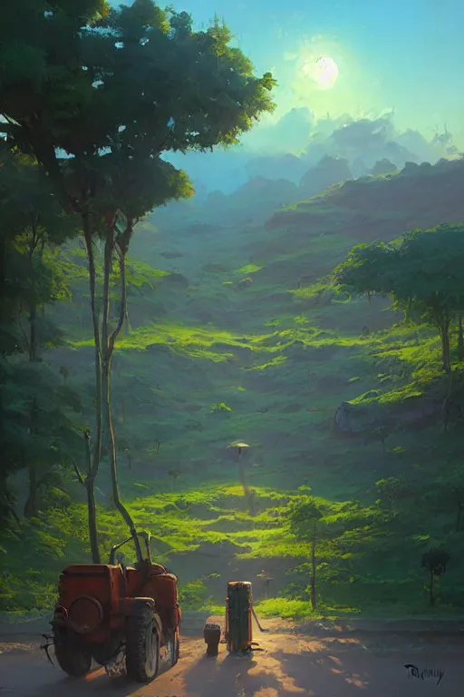 Image similar to solarpunk landscape,, andreas rocha style, james gurney, rhads