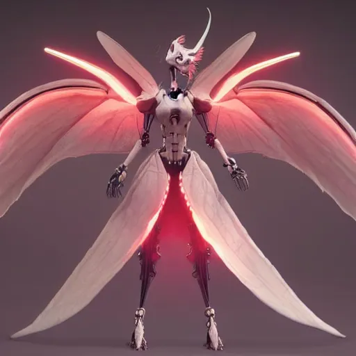 Image similar to cute anthropomorphic female robot dragon doing an elegant pose, with two big epic wings behind her, two arms that have sharp claws, two legs, a human skull under one foot, a long tail; high quality digital art, artstation, unreal engine HD render, deviantart, furaffinity