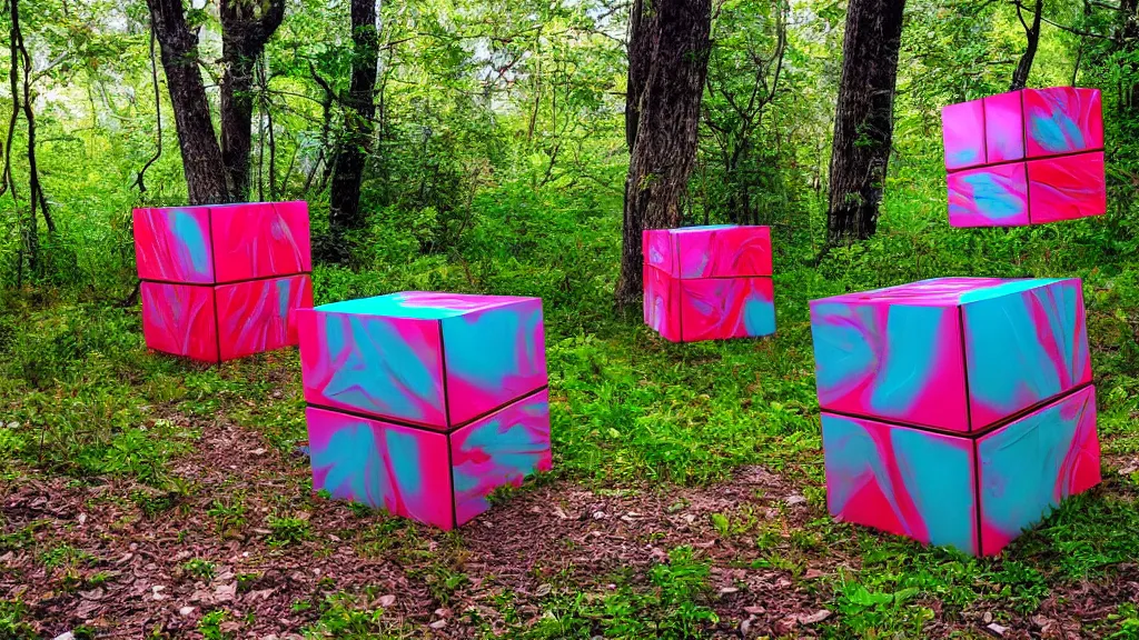 Prompt: outrun formless saloon cube ( s ) in nature