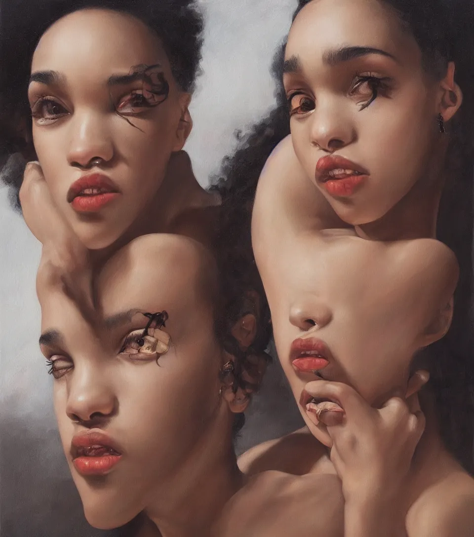 Prompt: oil painting of fka twigs in the style of roberto ferri