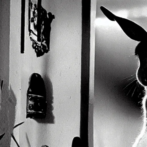 Prompt: a rabbit in the movie casablanca