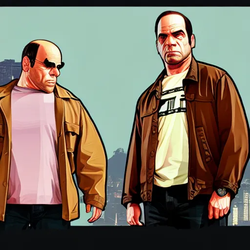 Prompt: gta v, art style by stephen bliss of george costanza