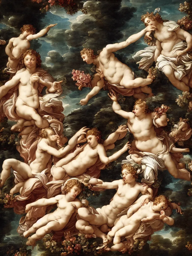 Prompt: abundance springing from creation dramatic, elaborate emotive Baroque and Rococo styles to emphasize beauty as a transcendental, 8k image, ultra-realistic, in the style of WLOP and Michelangelo Bounaroti