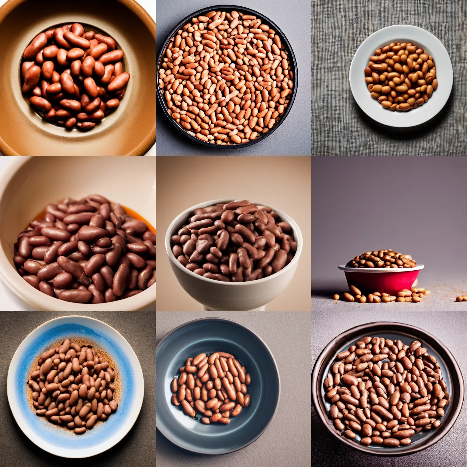 Prompt: a dish of beans that looks like mr bean, sigma 8 5 mm, studio lighting