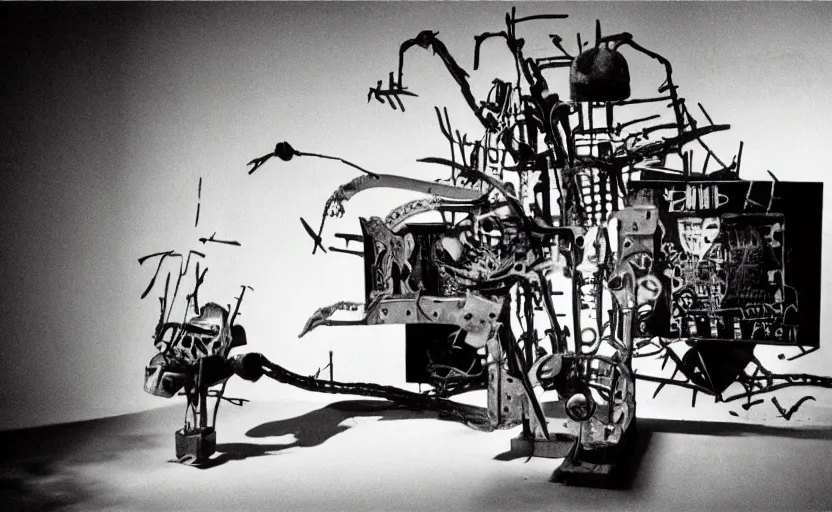 Image similar to photograph of a skull machine built by basquiat perfect composition masterpiece dramatic lighting