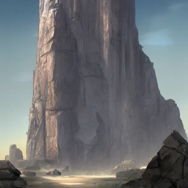 Prompt: a painting of a gigantic ancient monolith, by brian sum and stephan martiniere