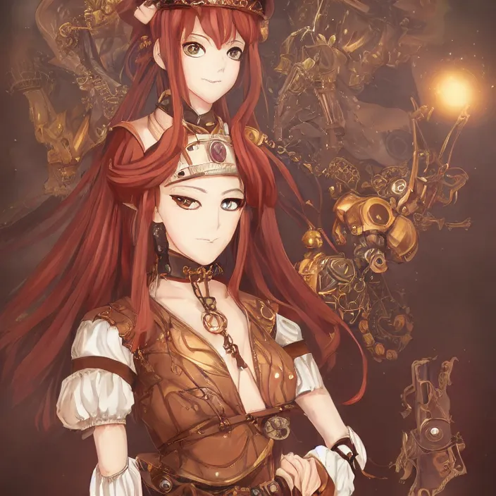 Prompt: Portrait of the Steampunk Priestess of Flame, Anime Fantasy Illustration by Tomoyuki Yamasaki, Studio Kyoto, Madhouse, Ufotable, trending on artstation