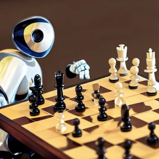 Image similar to clever robot playing chess sitting at a table