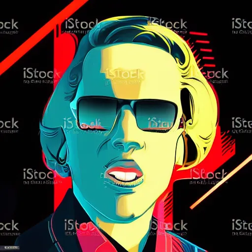 Image similar to a closeup of a man in retro colors, synthwave style, 2 d digital vector art