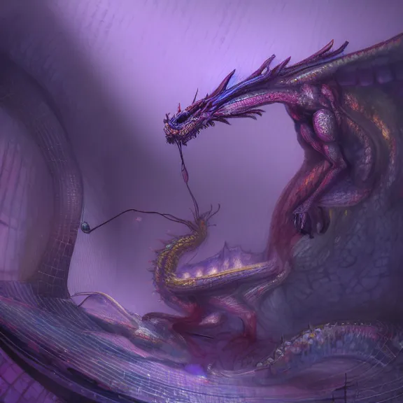 Image similar to inside a cavernous living stomach, the walls purple and pulsing, lots of acid pooling up on the floor, digesting a small dragon, dragon half dissolved on the floor, food pov, micro pov, vore, digital art, furry art, anthro art, warframe infested art, high quality, 8k 3D realistic, macro art, micro art, Furaffinity, Deviantart, Eka's Portal, G6