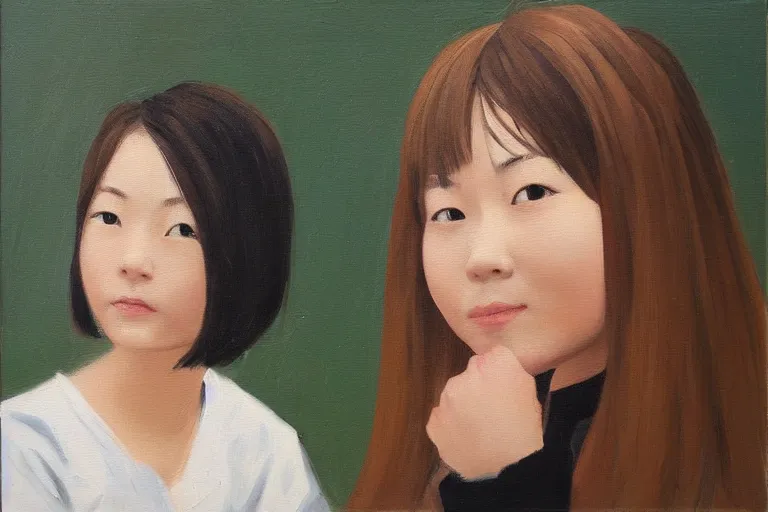 Prompt: a portrait of a cute japanese girl, oil painting by alex katz, trending on artstation