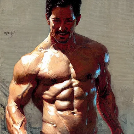 Prompt: Markiplier with a shredded body type, painting by Gaston Bussiere Craig Mullins