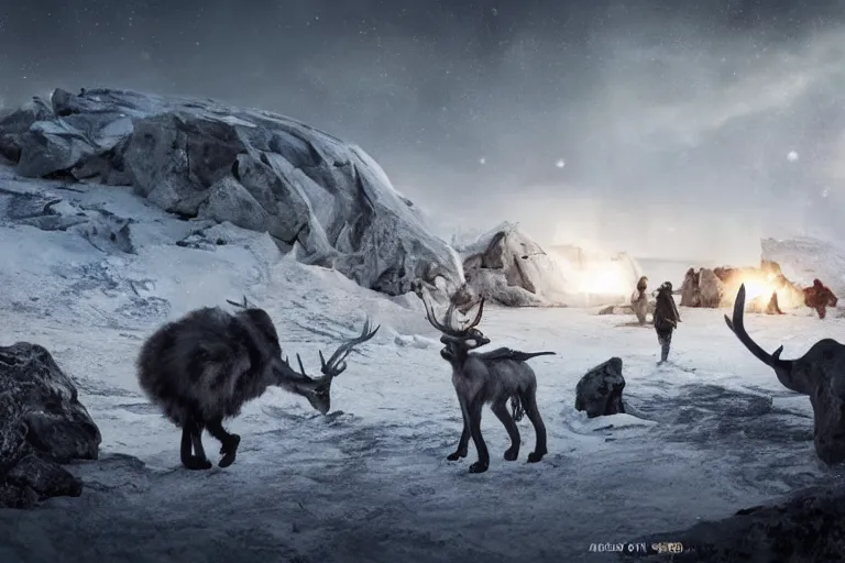 Prompt: the most amazing dream you ever had about black african hunters at arctic near an igloo, hyper realistic, ambient lighting, concept art, intricate, hyper detailed, smooth, dynamic volumetric lighting, octane, cinematic