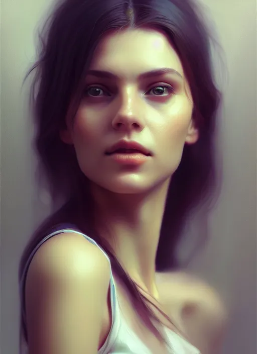 Image similar to portrait of a gorgeous young woman in the style of stefan kostic, artstation, concept art, realistic photo, sharp focus, 8k high definition, insanely detailed, intricate, elegant