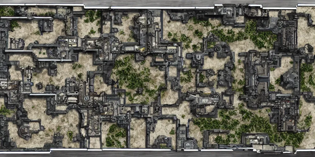 Image similar to architectural floor plan gears of war map meets architectural floor plan call of duty map, symmetrical outpost, award winning design