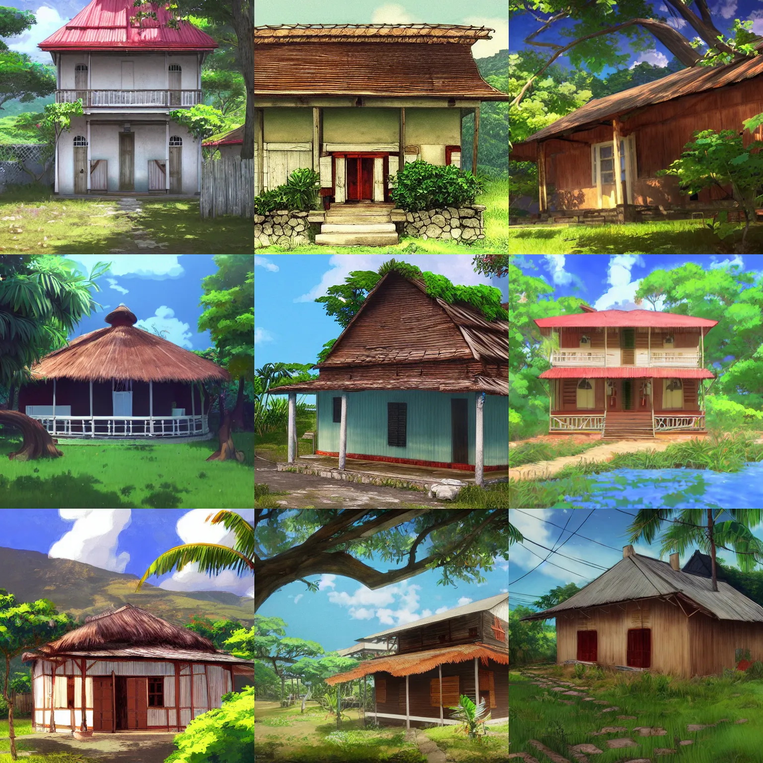 Prompt: traditional creole house from Reunion Island by Makoto Shinkai,trending on artstation,anime