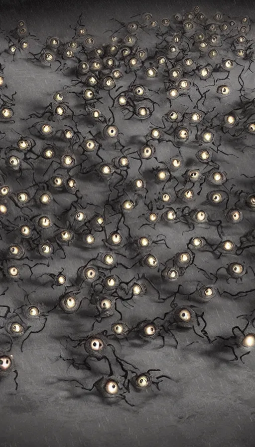 Image similar to a storm vortex made of many demonic eyes and teeth, with unreal engine