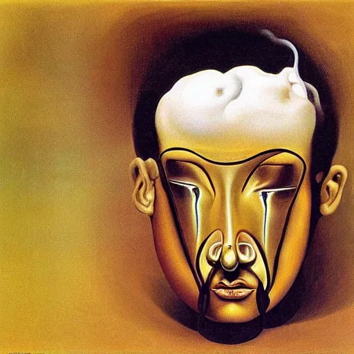 Image similar to surrealist painting of a man with a melting head, salvador dali