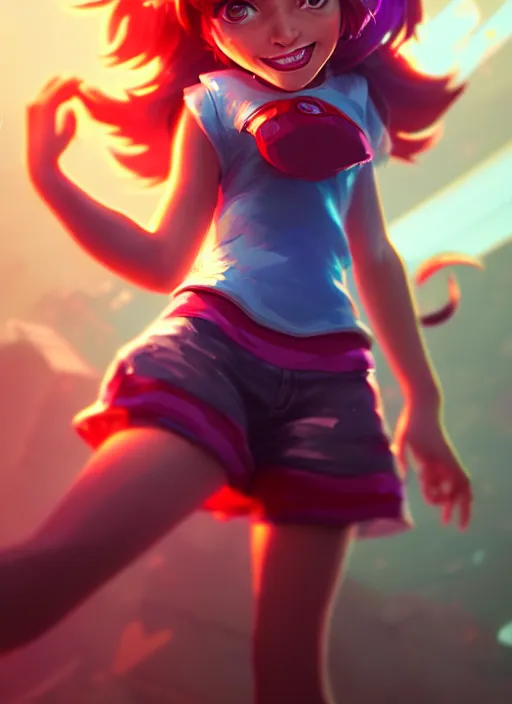 Image similar to annie from league of legends, splash art, path traced, octane render, highly detailed, high quality, digital painting, hd, alena aenami