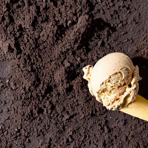 Prompt: an ice cream made of dirt